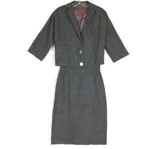 Junior House Womens Skirt Suit Set Wool Gray Pencil Skirt Blazer S